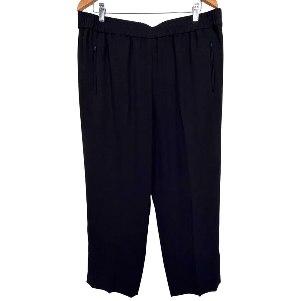 Tory Burch Addison Pant Size 14 Black High Rise Straight Leg Crepe Trouser NWT